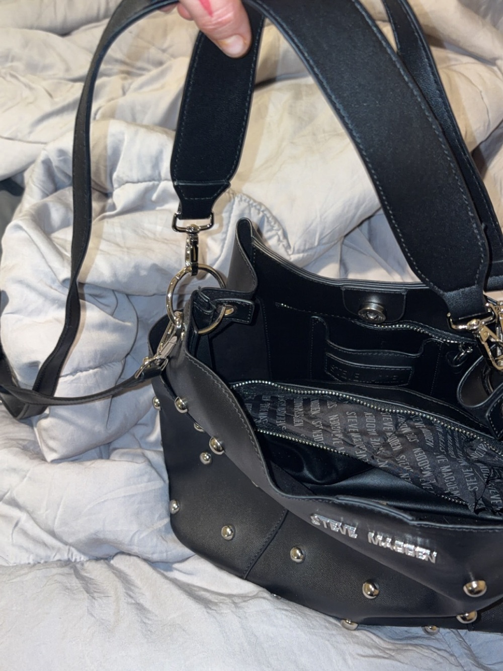 Steve Madden Black Studded Tote Bag - Picture 3 of 5